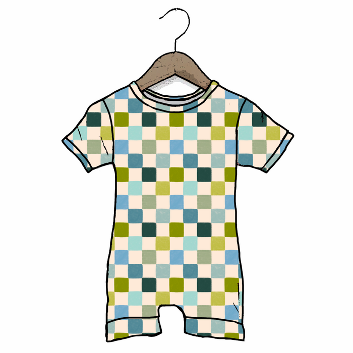 Lagoon Check Shorty Romper Luxe Edition | Cotton Bamboo Blend