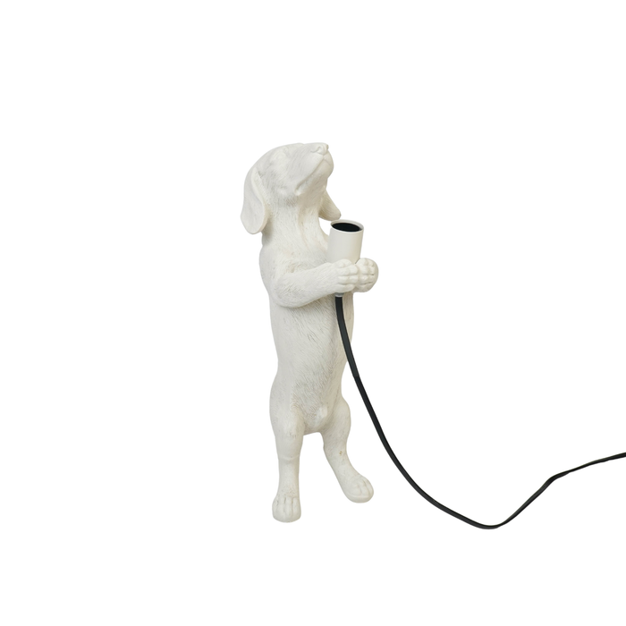 Lampen - Teckel Tafellamp - Polyresin - Crème Wit - E14 - 10x15x38cm
