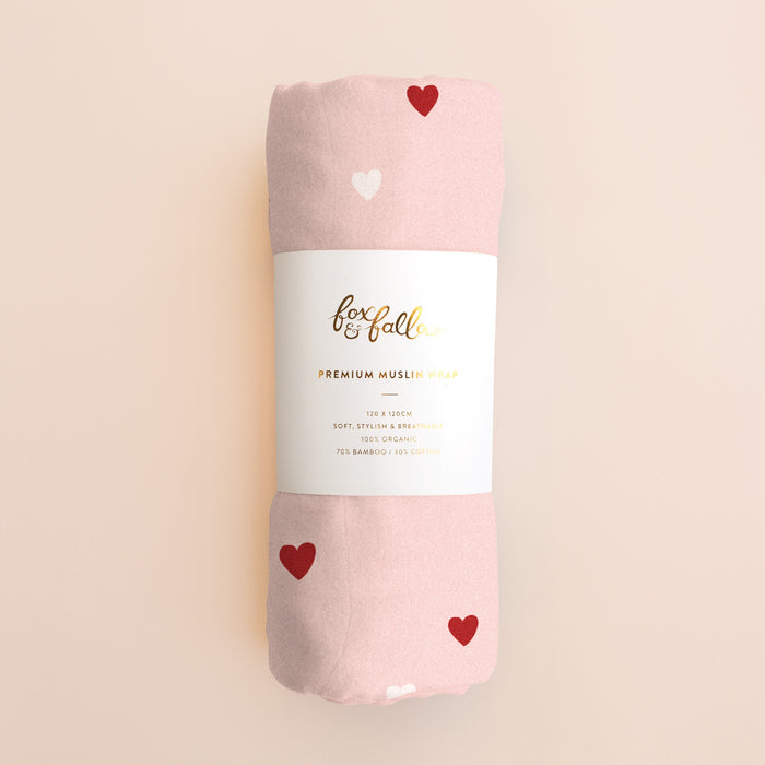 Little Hearts Muslin Wrap Swaddle - PRE-ORDER (OCTOBER)