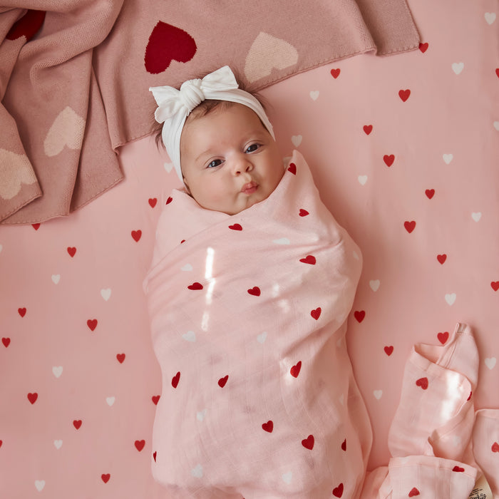 Little Hearts Organic Fitted Bassinet Sheet/Change Pad Cover