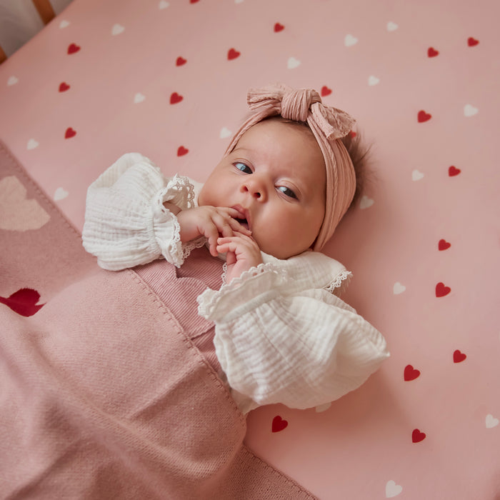 Little Hearts Organic Fitted Bassinet Sheet/Change Pad Cover
