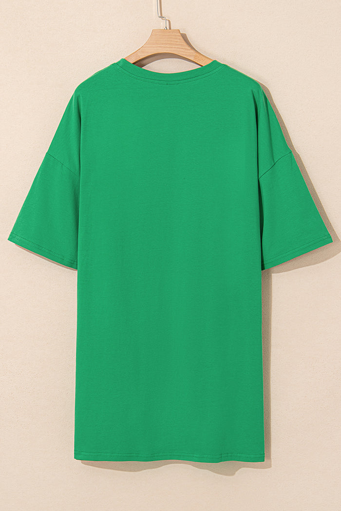Mini robe t-shirt surdimensionné cartes de poker porte-bonheur strass vert vif