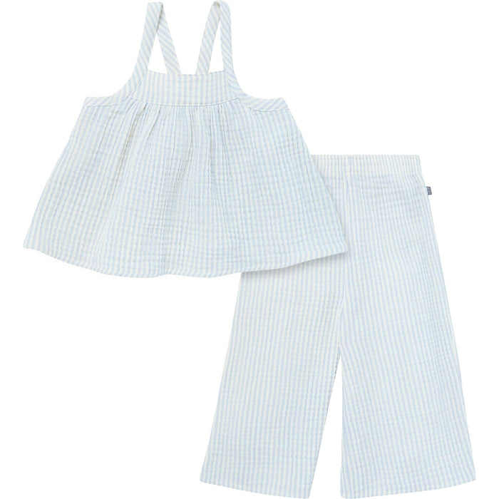 2-Piece Infant & Toddler Girls Light Blue Stripe Cropped Pants Set outfits Modern Moments™ by Gerber®