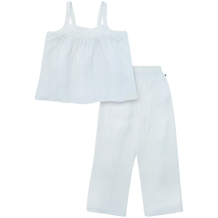 2-Piece Baby Girls Light Blue Stripe Women'S Cropped Pants Set outfits Modern Moments™ by Gerber®