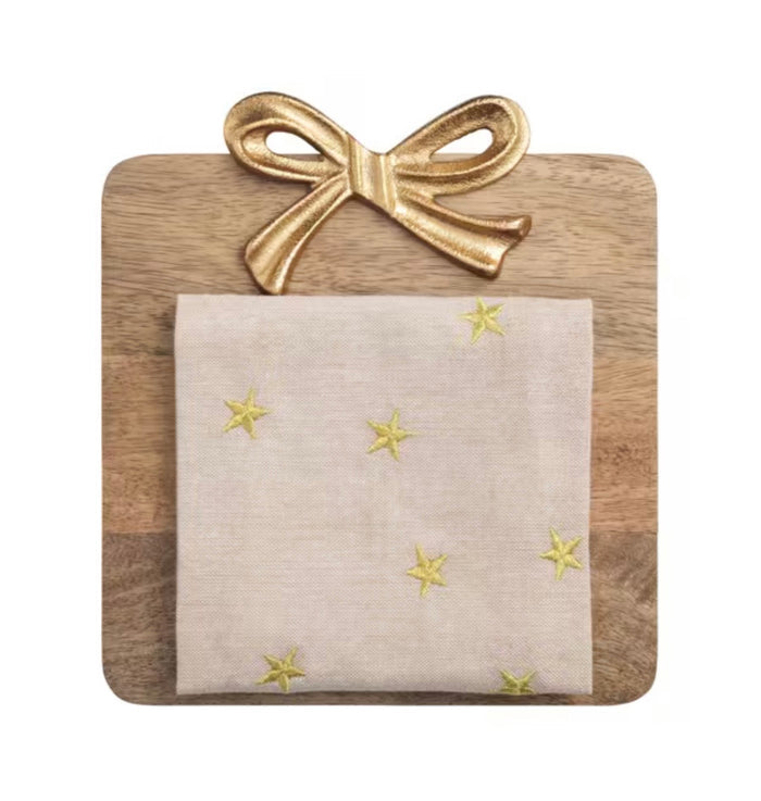 Mud Pie Gold Bow Wood Square Board