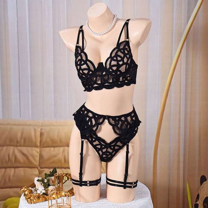 🖤 Mystère Élégant – Ensemble 3 pièces brodé noir