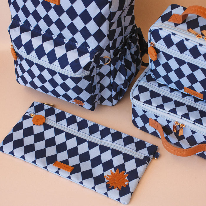 Navy Diamonds Large Pencil Case