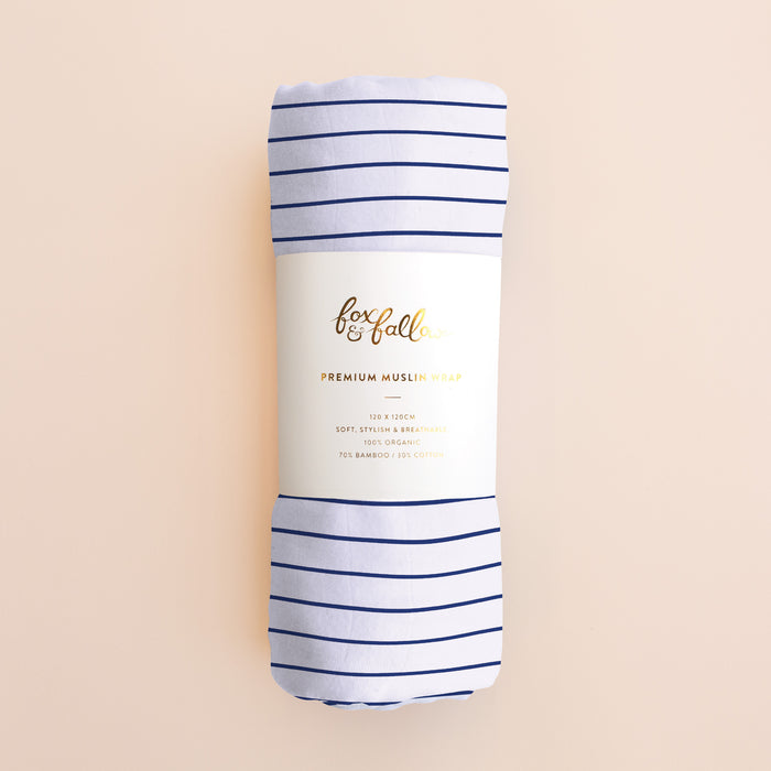 Navy Stripe Muslin Wrap Swaddle
