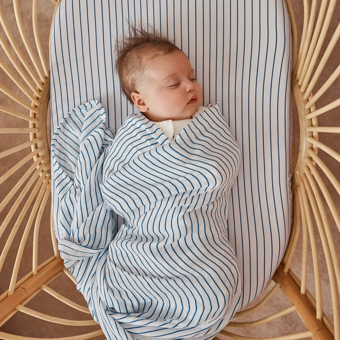 Navy Stripe Organic Fitted Bassinet Sheet/Change Pad Cover