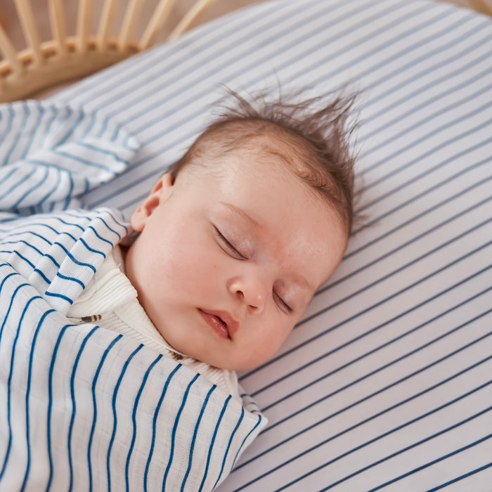 Navy Stripe Organic Fitted Bassinet Sheet/Change Pad Cover