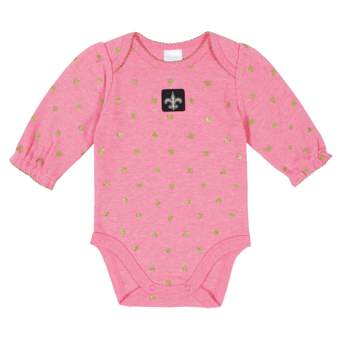 New Orleans Saints Baby Girls Long Sleeve Bodysuits-Gerber Childrenswear