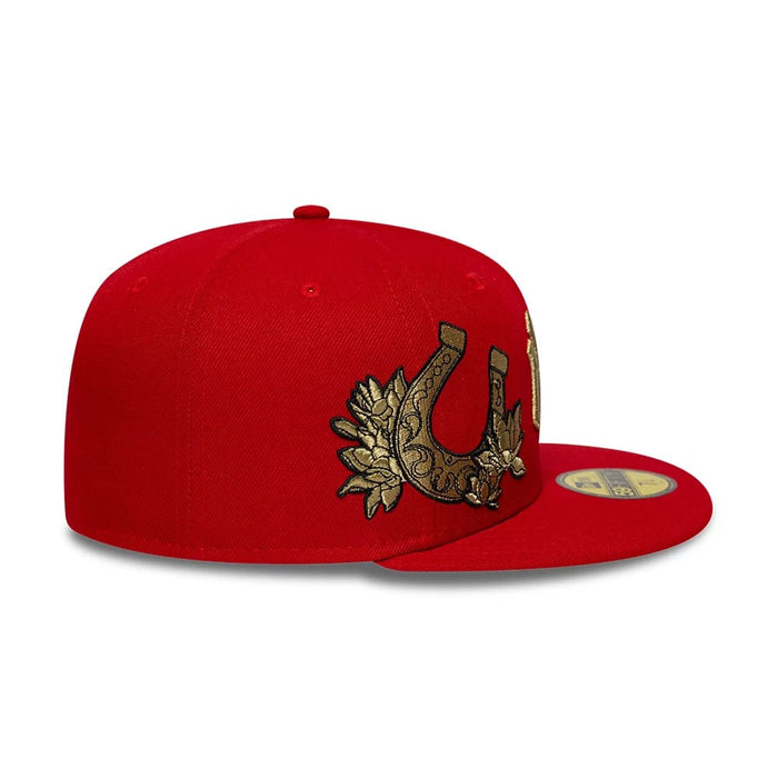 Pictured is this MLB Horseshoe New York Yankees 59FIFTY Fitted cap in red. 5