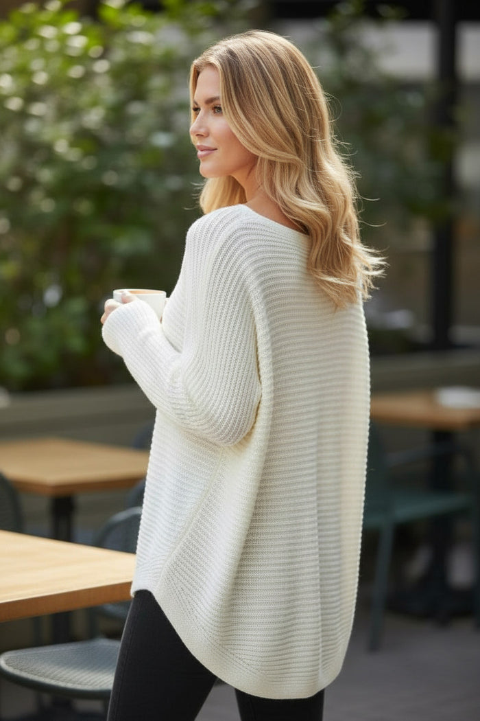 🤍 Nuage d’Hiver – Pull oversize en maille texturée