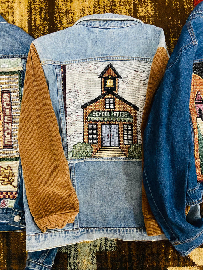 ONE OF A KIND School House Tapestry Denim Jacket *Medium - Deer Creek Mercantile
