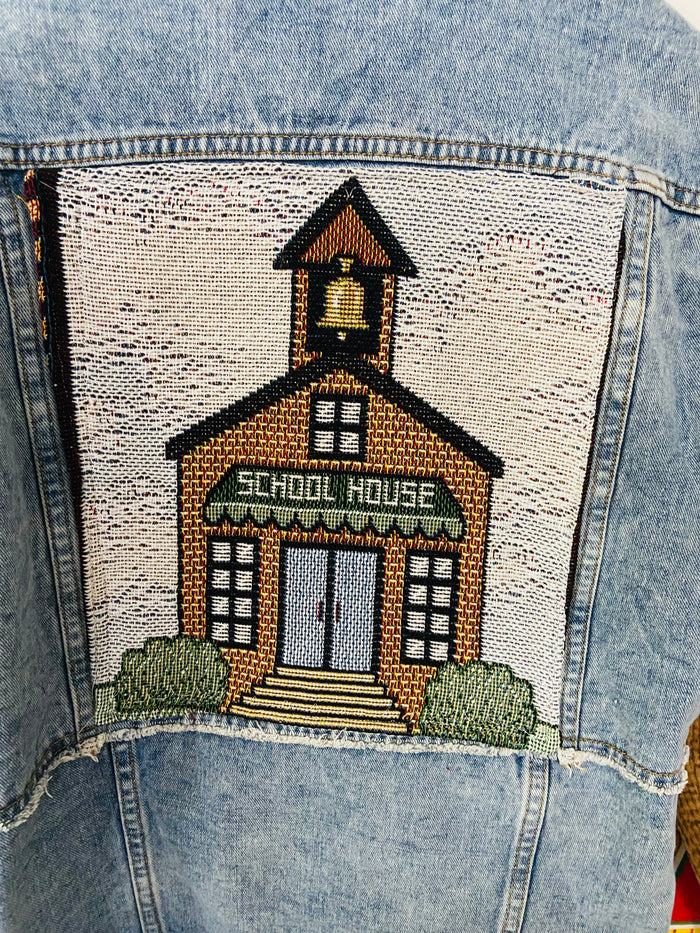 ONE OF A KIND School House Tapestry Denim Jacket *Medium - Deer Creek Mercantile