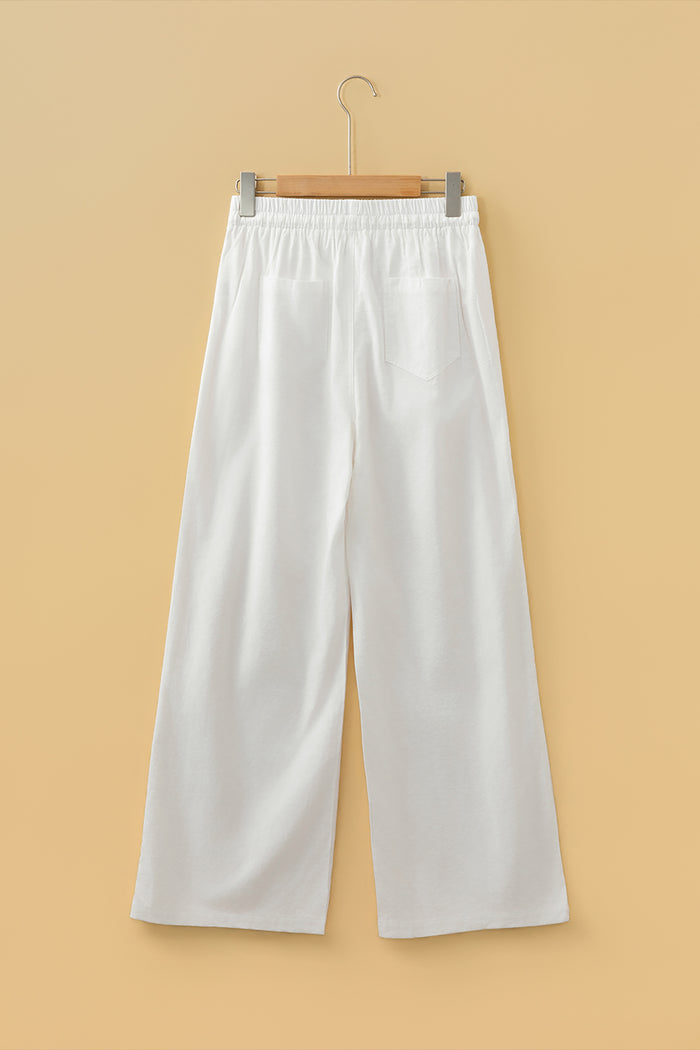 Pantalon à jambe large avec cordon de serrage couleur crème