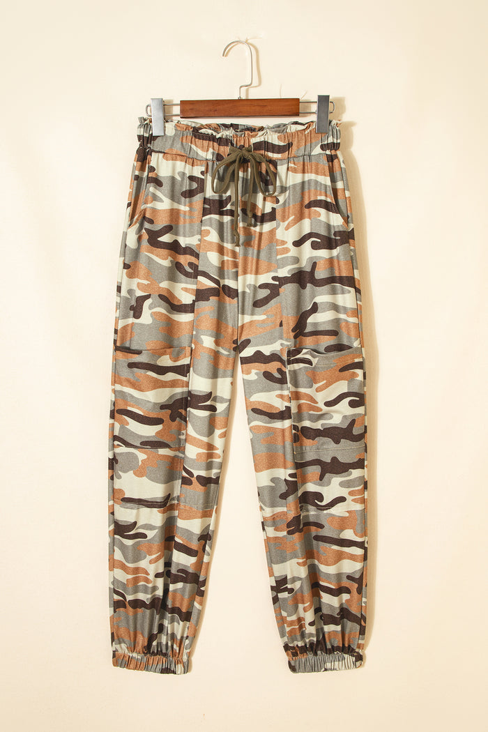 Pantalon à taille élastique et cordon de serrage imprimé camouflage