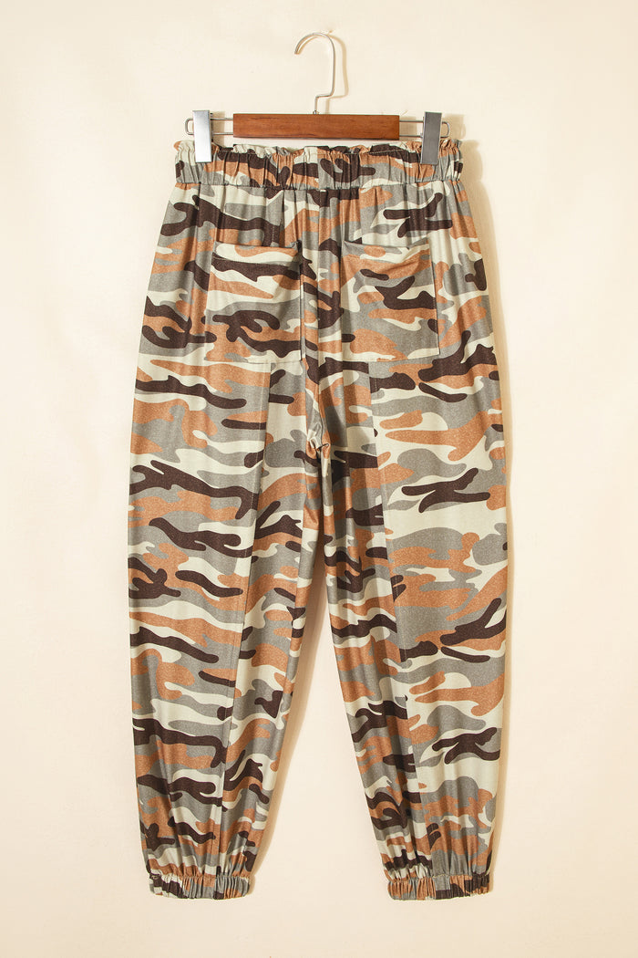 Pantalon à taille élastique et cordon de serrage imprimé camouflage