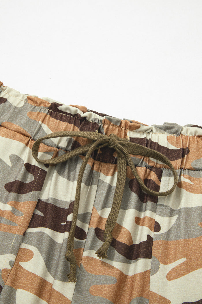 Pantalon à taille élastique et cordon de serrage imprimé camouflage