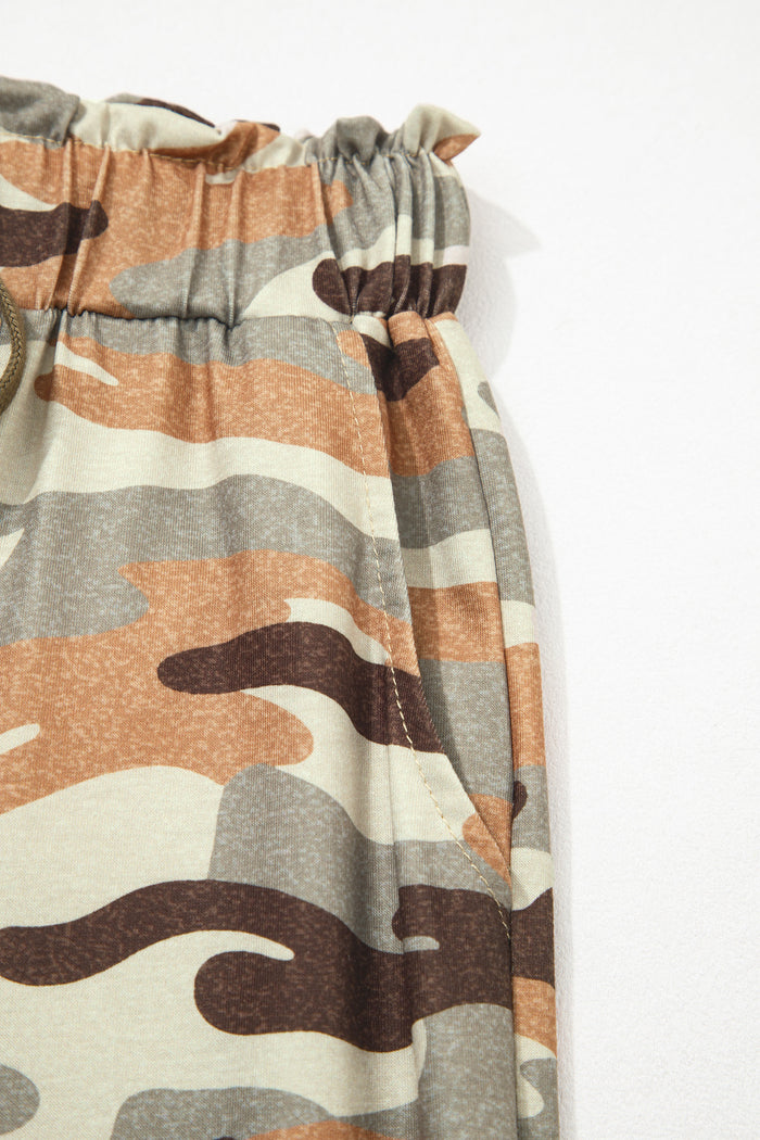 Pantalon à taille élastique et cordon de serrage imprimé camouflage
