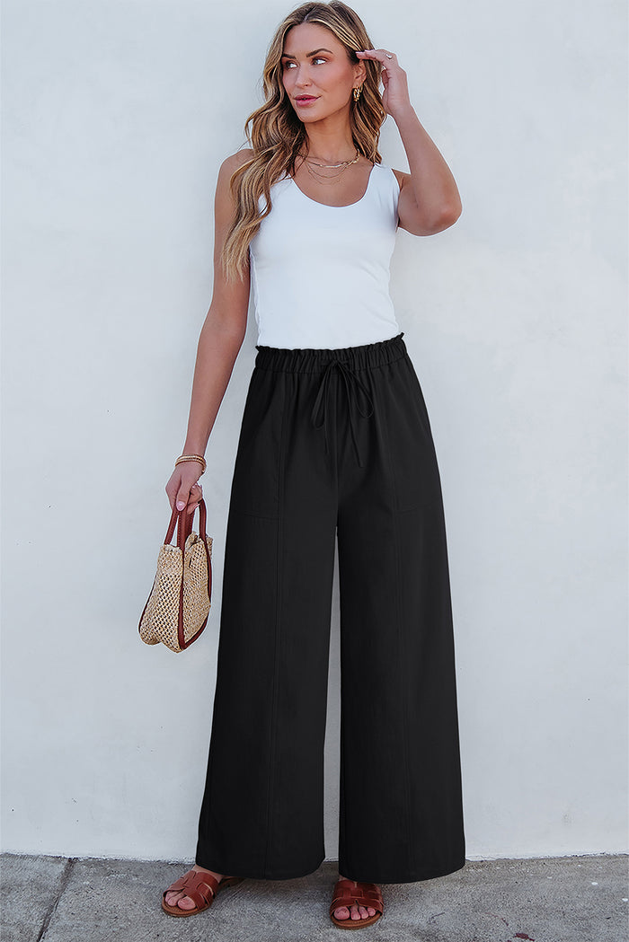 Pantalon ample décontracté à taille élastique noir