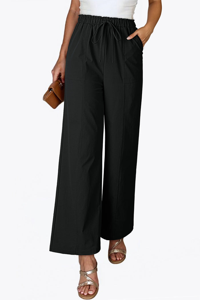 Pantalon ample décontracté à taille élastique noir