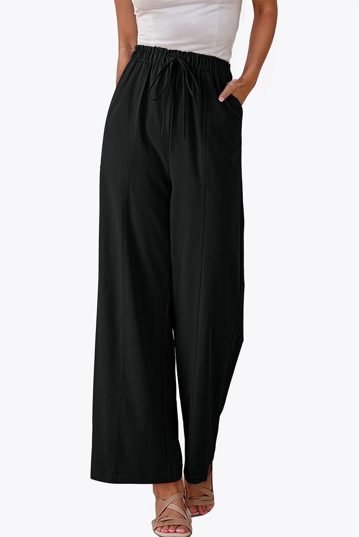 Pantalon ample décontracté à taille élastique noir