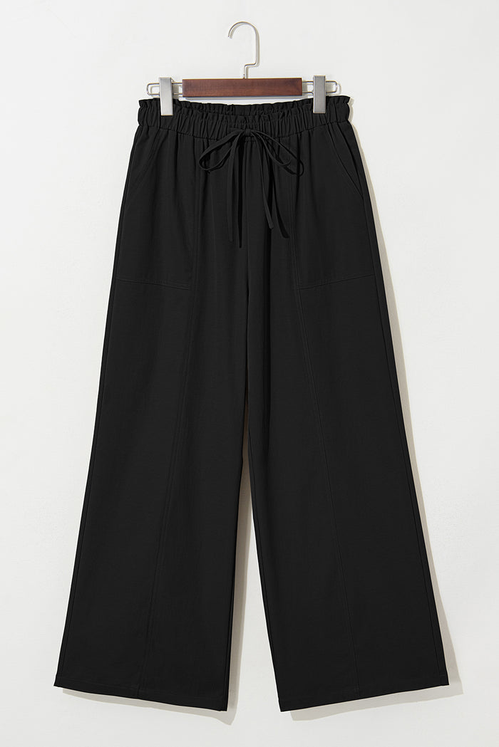 Pantalon ample décontracté à taille élastique noir