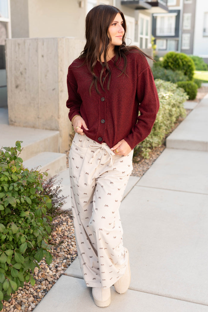 Pantalon ample en velours côtelé à taille élastique beige