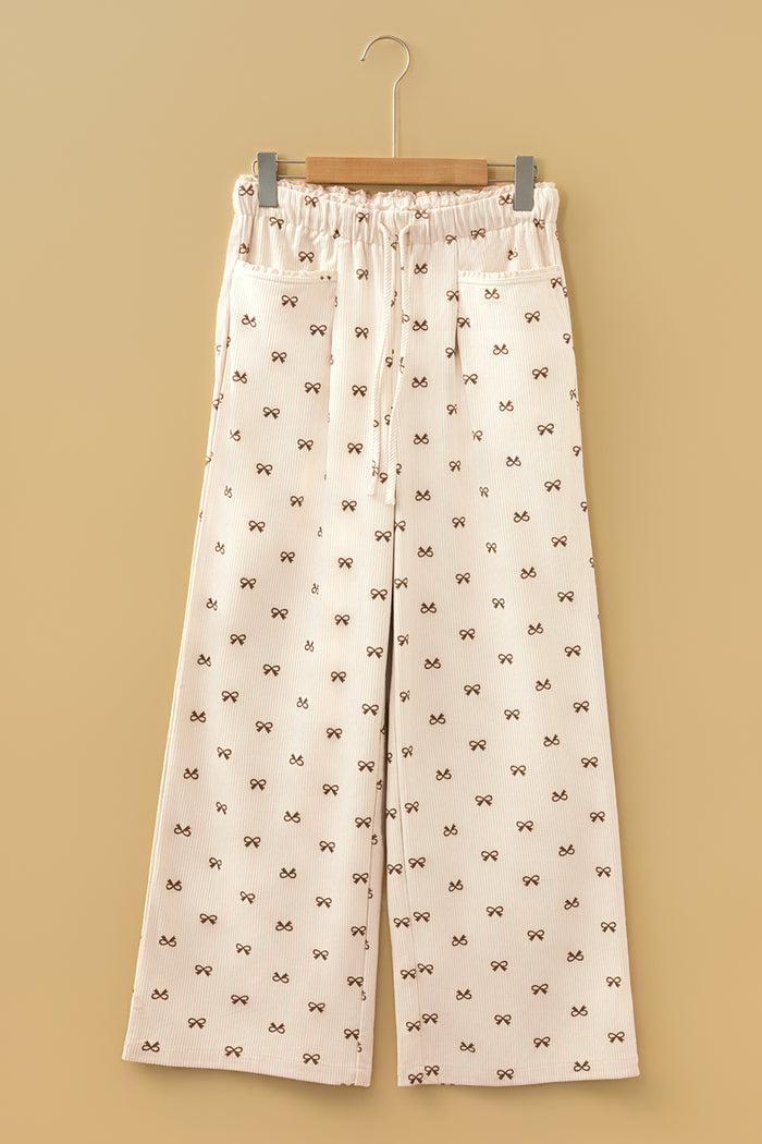 Pantalon ample en velours côtelé à taille élastique beige