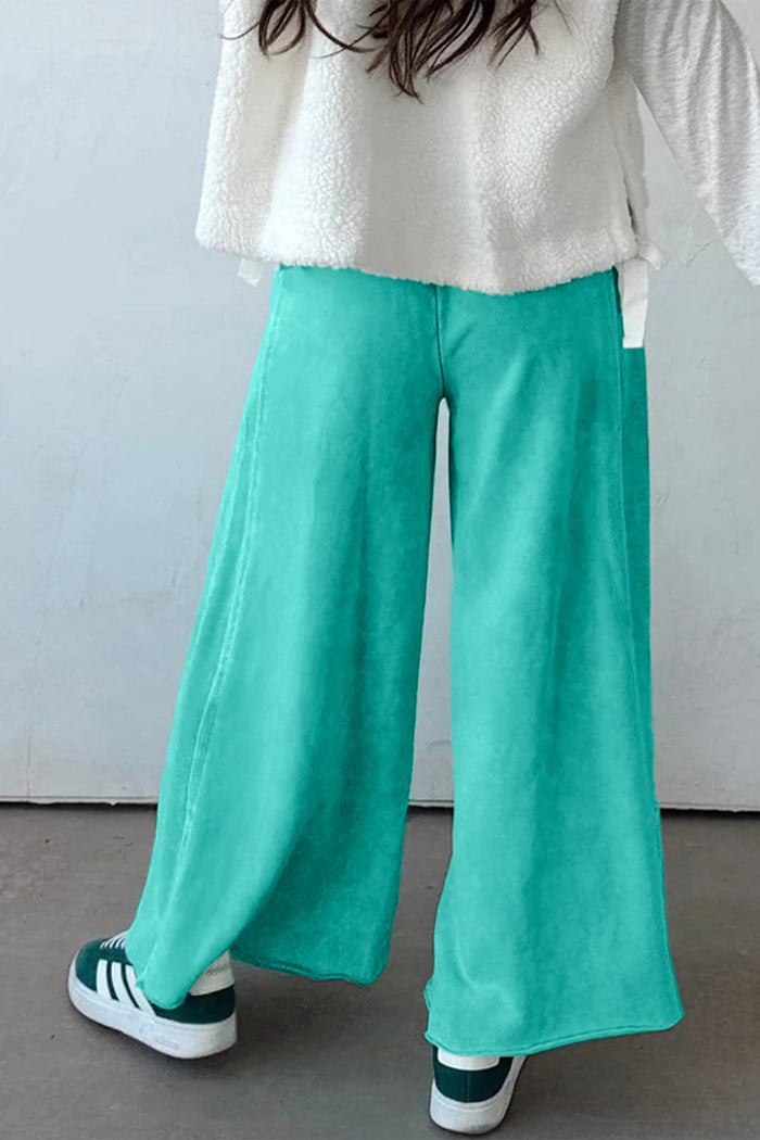 Pantalon ample vert d'eau avec cordon de serrage et taille élastique, ourlet brut