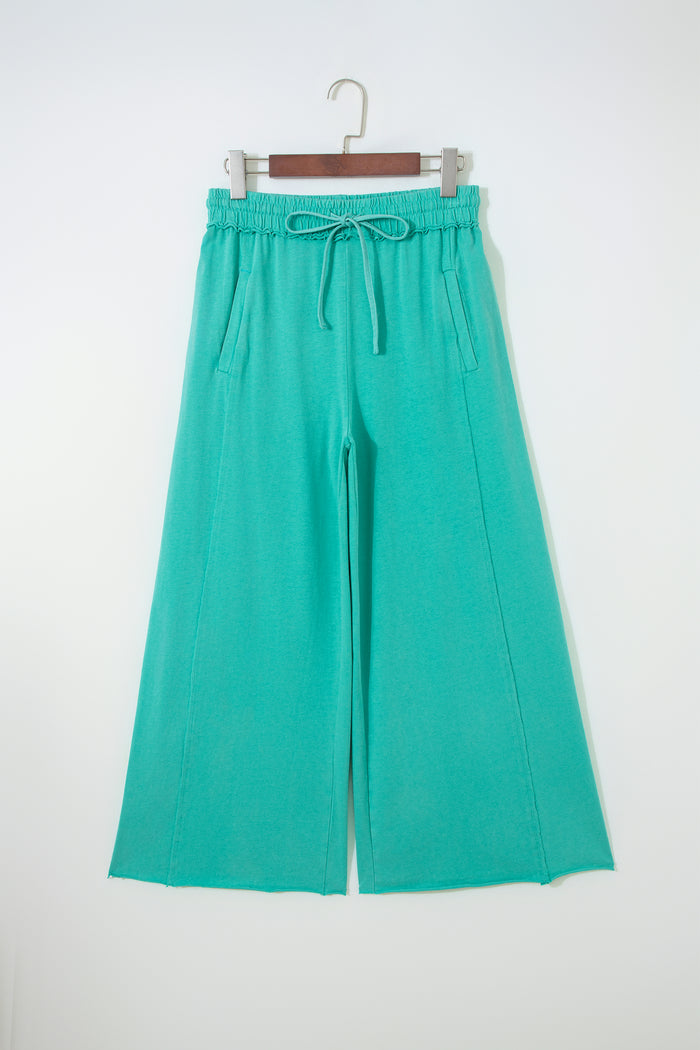 Pantalon ample vert d'eau avec cordon de serrage et taille élastique, ourlet brut