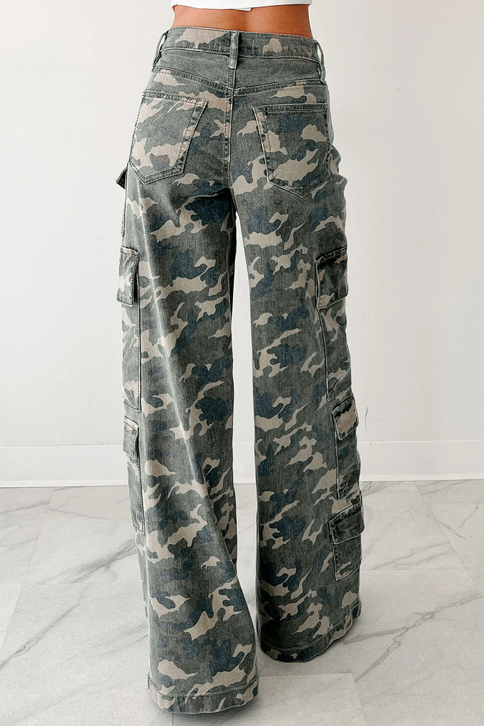 Pantalon cargo vert camouflage à jambe large