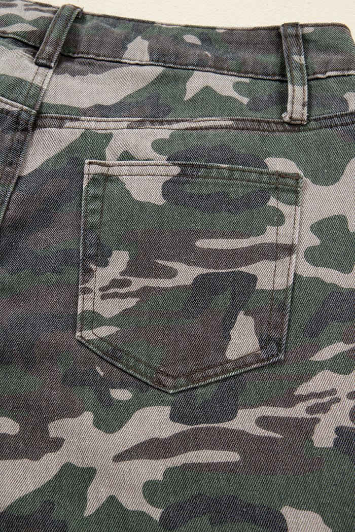 Pantalon cargo vert camouflage à jambe large