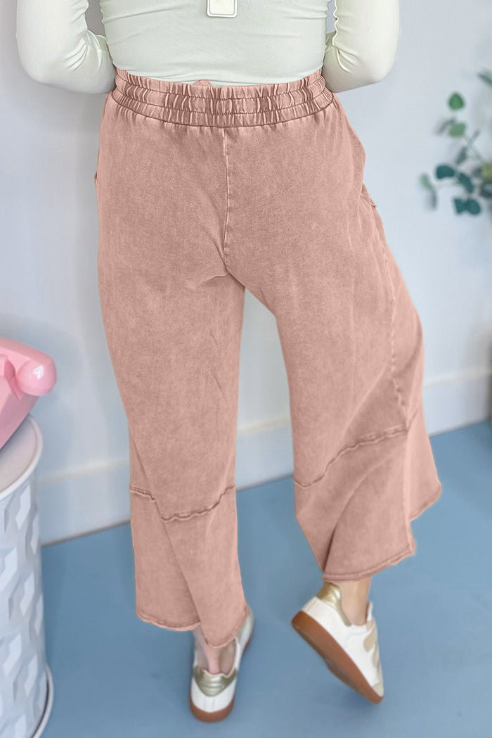 Pantalon court à jambe large en tricot éponge lavé minéral