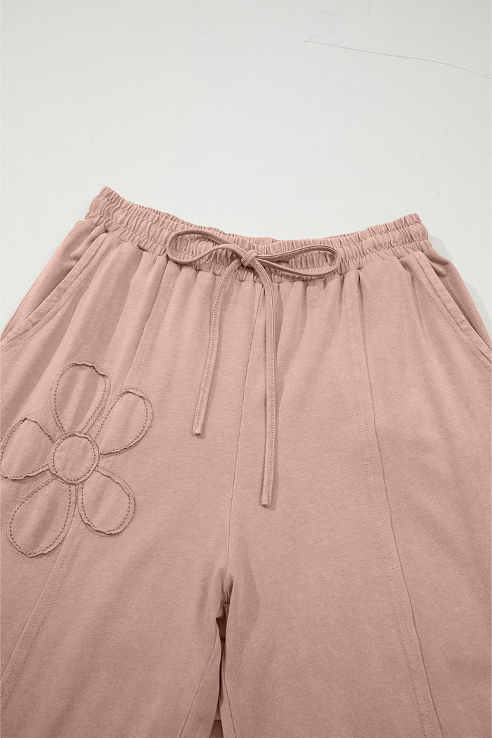 Pantalon court à jambe large en tricot éponge lavé minéral