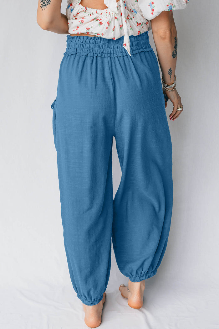 Pantalon de style jogging décontracté à taille smockée