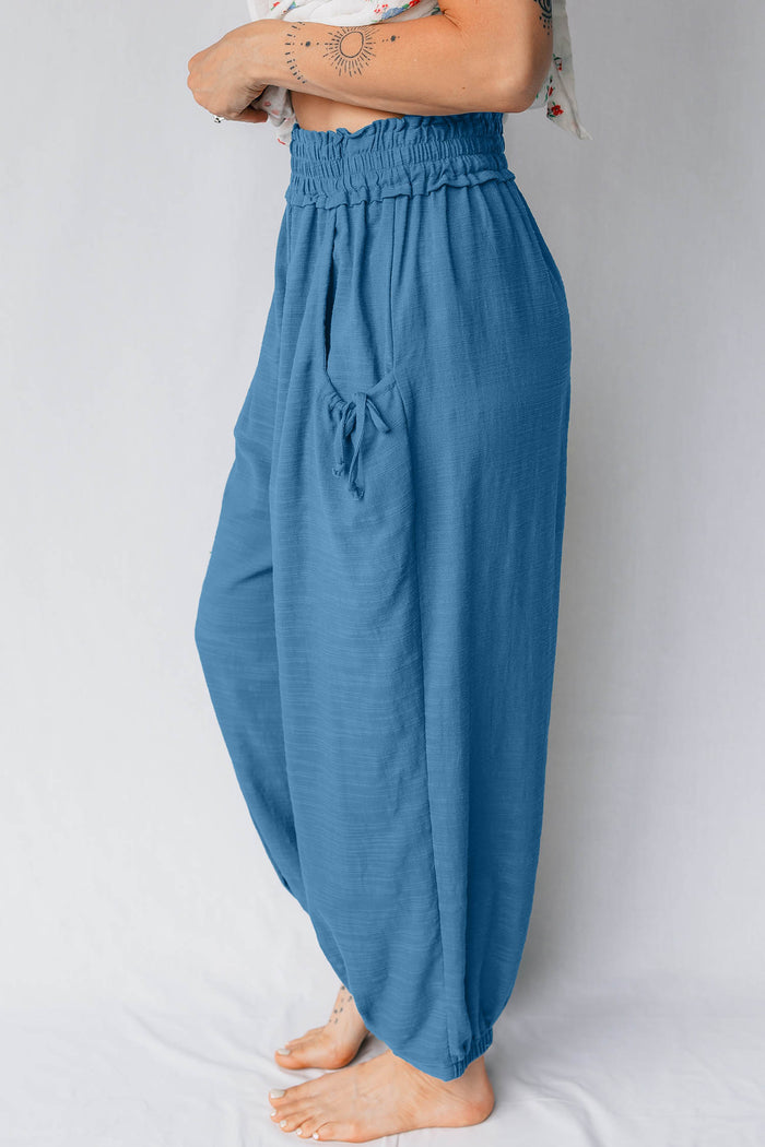 Pantalon de style jogging décontracté à taille smockée