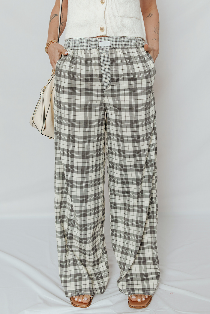 Pantalon décontracté à jambe large à carreaux