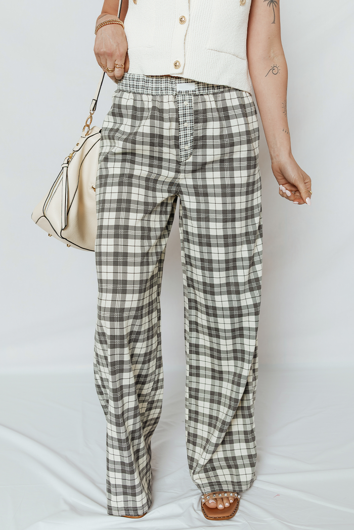Pantalon décontracté à jambe large à carreaux