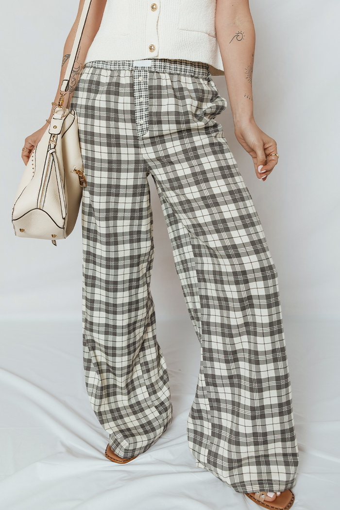 Pantalon décontracté à jambe large à carreaux