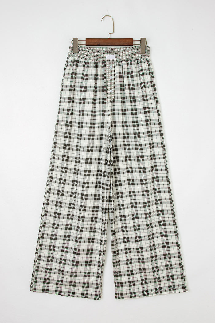 Pantalon décontracté à jambe large à carreaux