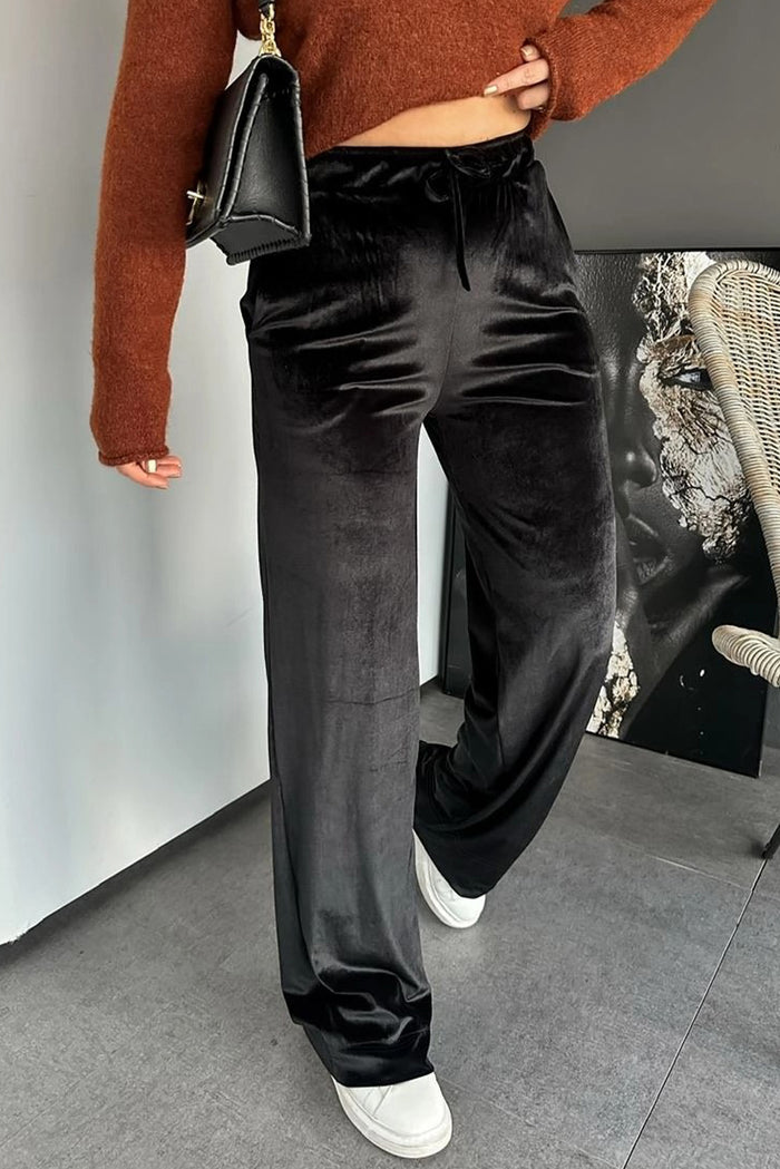 Pantalon décontracté en velours brillant avec cordon de serrage