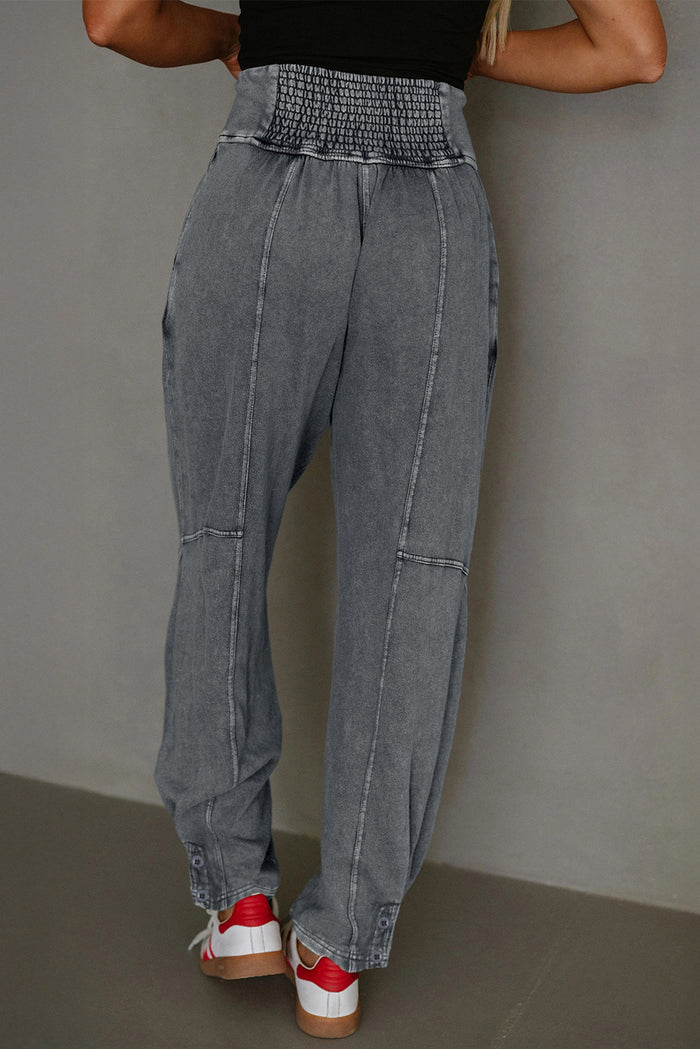 Pantalon décontracté taille haute style jogging gris