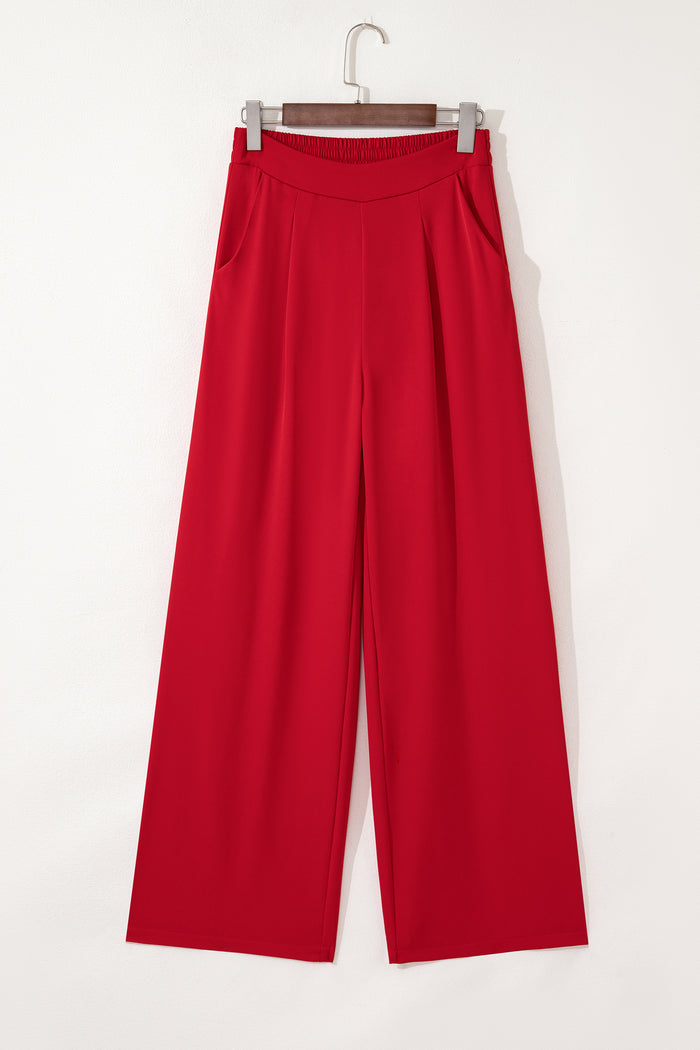 Pantalon droit ample à taille haute élastique rouge vif