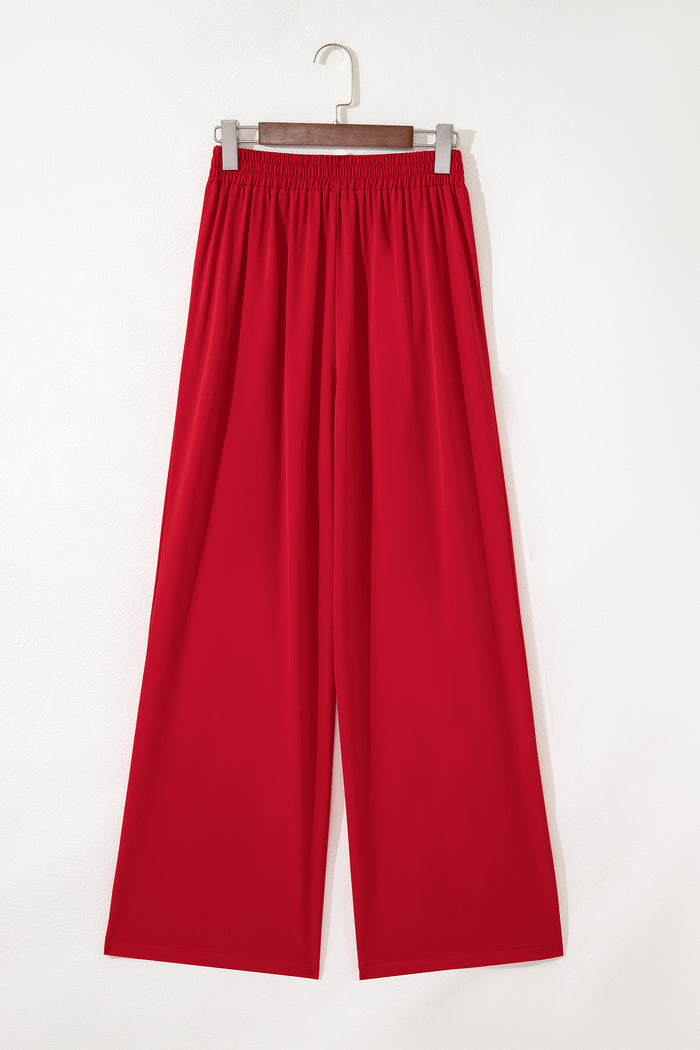 Pantalon droit ample à taille haute élastique rouge vif