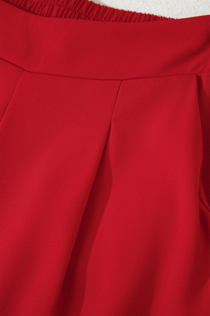Pantalon droit ample à taille haute élastique rouge vif