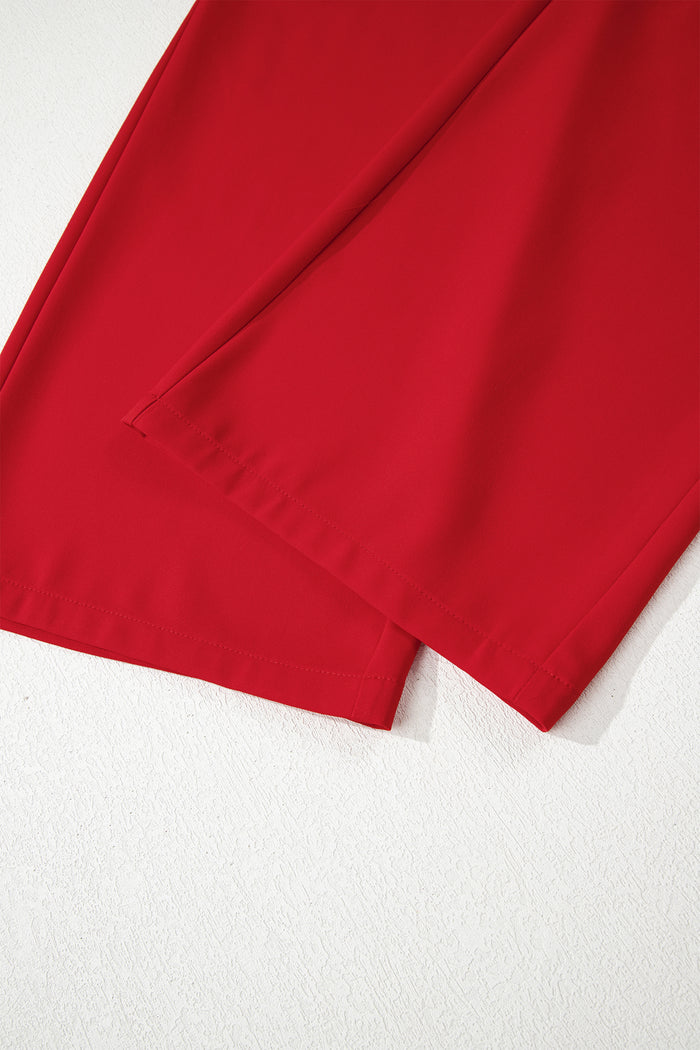 Pantalon droit ample à taille haute élastique rouge vif
