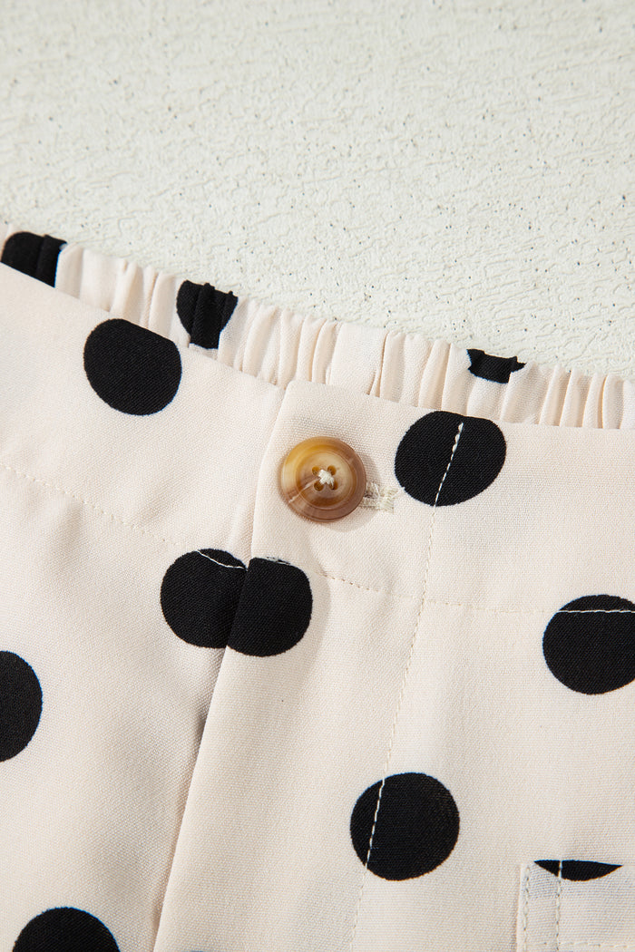 Pantalon droit taille mi-haute blanc à imprimé à pois noir