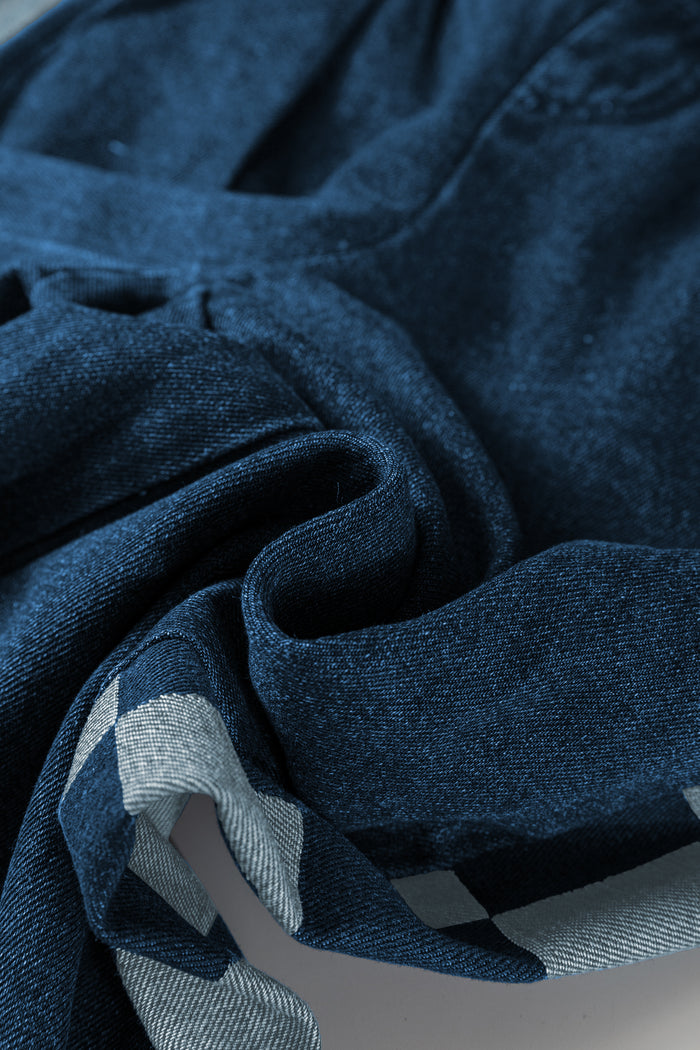 Pantalon en denim ample à carreaux bleu voile avec panneau latéral et cordon de serrage